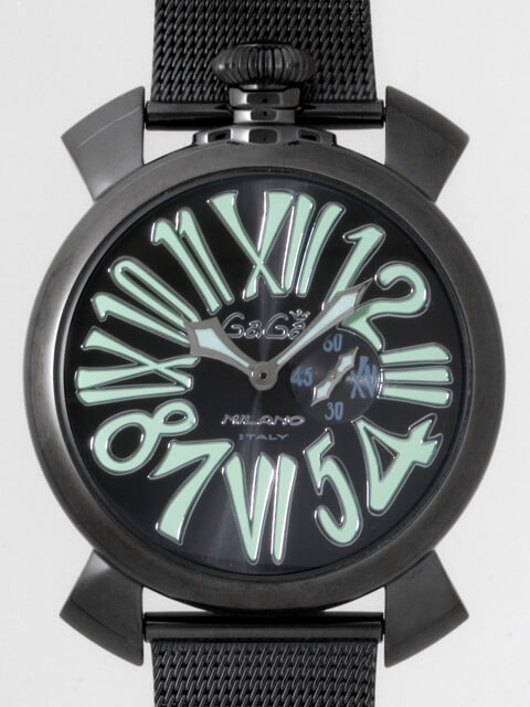 ガガ･ミラノスーパーコピー GAGAMILANO スリム　46mm　クォーツ z5082.2 SS(PVD)ブレス ブラック/グリーンナンバー